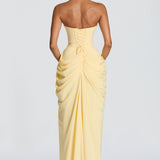 HANNAH | Elegantes Maxikleid mit Drapierung und Hohem Schlitz